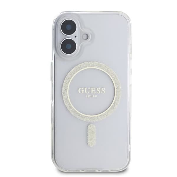 Coque för iPhone 16 Plus MagSafe med Glittrig Cirkel Guess Transparent