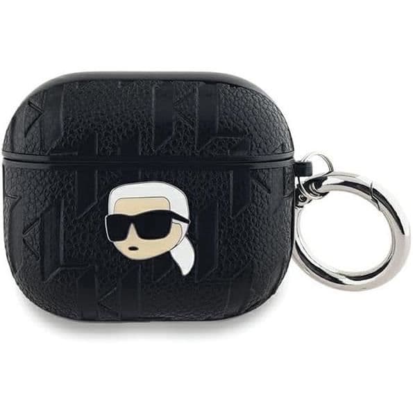 Coque AirPods 3 - Karl Lagerfeld - Monogram Karl Head - Eco-läder - Svart - Hård