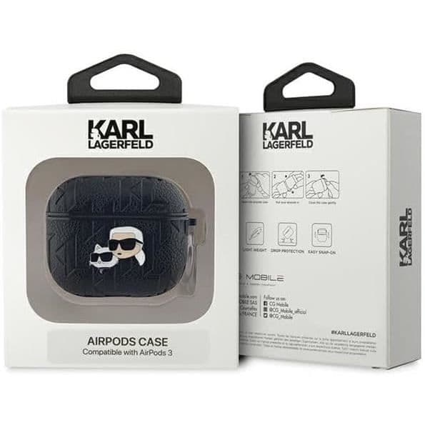 Coque AirPods 3 - Karl Lagerfeld - Monogram Karl &amp; Choupette - Ekoskinn - Svart - Hård