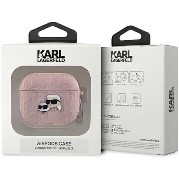 AirPods 3-fodral - Karl Lagerfeld - Monogram Karl &amp; Choupette - Ekoskinn - Rosa - Semi-rigidhud