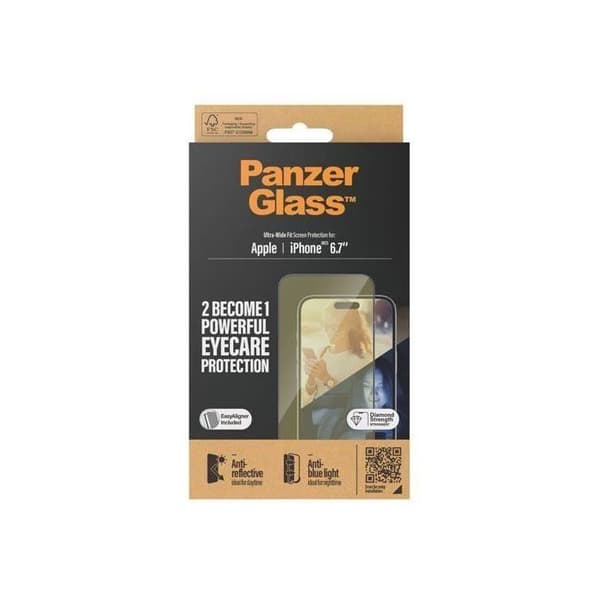Skärmskydd för iPhone 15 Plus Ultra-Wide Fit Anti-Reflex/Blåljus Panzer Glas Clear