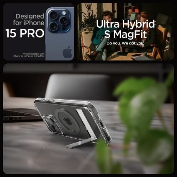 Coque - Spigen - iPhone 15 Pro - Ultra Hybrid S - Grafit - Inbyggd kickstand