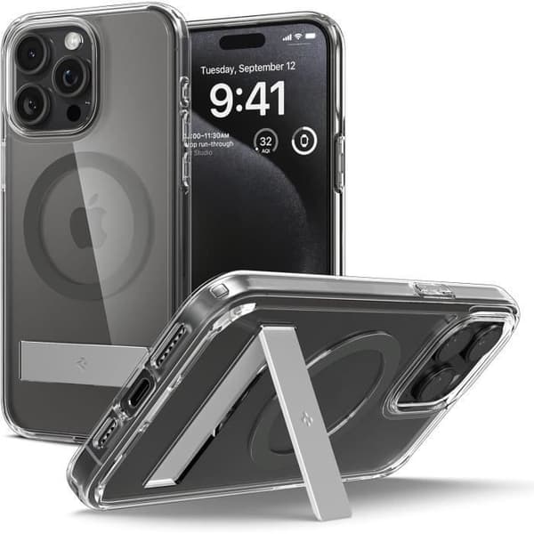 Coque - Spigen - iPhone 15 Pro - Ultra Hybrid S - Grafit - Inbyggd kickstand