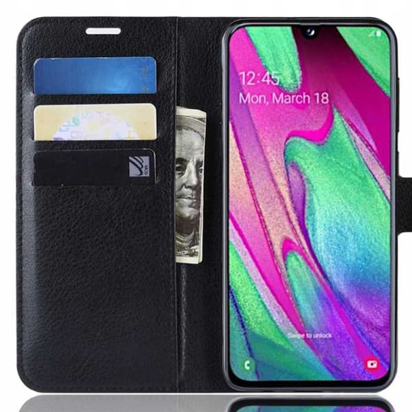 Litchi Case Cover Til Samsung Galaxy A40 Sort
