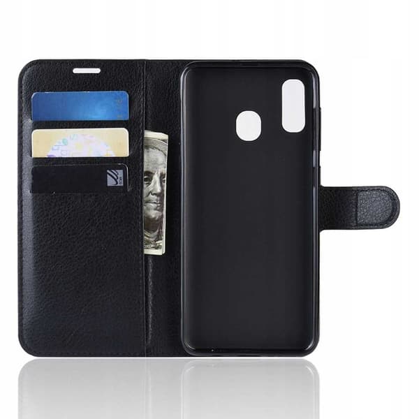 Litchi Case Cover Til Samsung Galaxy A40 Sort