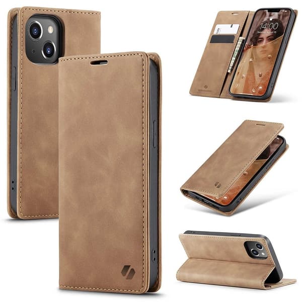 Spacecase Case Wallet Case Til Iphone 13 Læderbrun