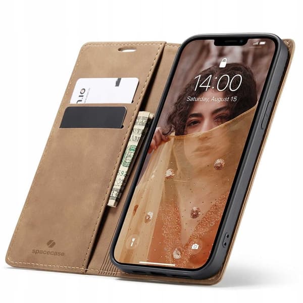Spacecase Case Wallet Case Til Iphone 13 Læderbrun