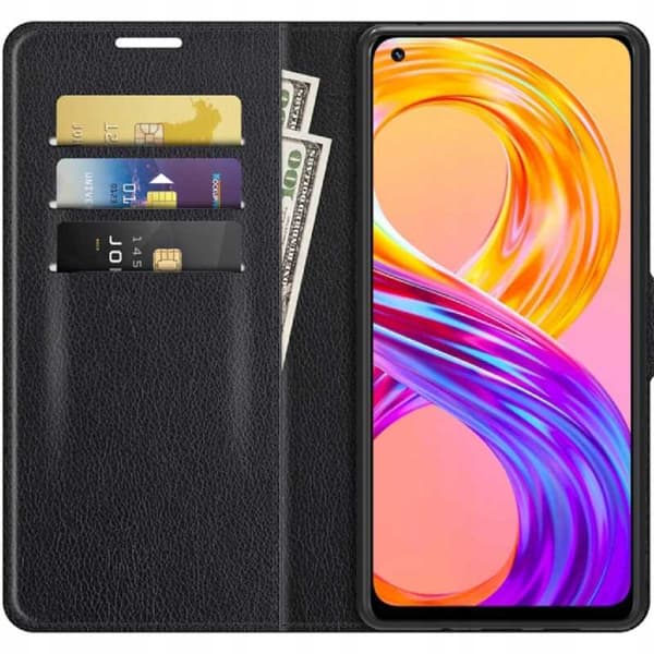 Litchi Deksler For Realme 8 8 Pro Phone Svart