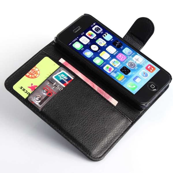 Litchi Deksler Til Iphone 5 5S Se Sort Beskyttelse