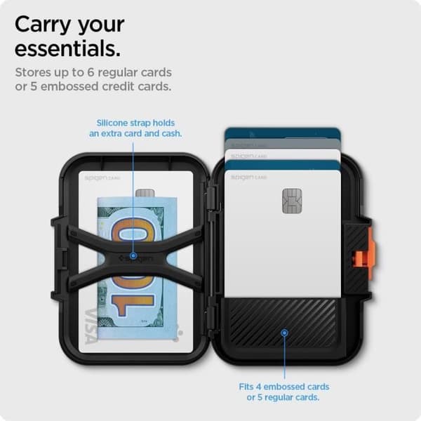 Porte Kort Magnetisk - SPIGEN - AFA06031 - Kompatibel med iPhone 16/15/14/13/12 - Svart - Robust konstruktion