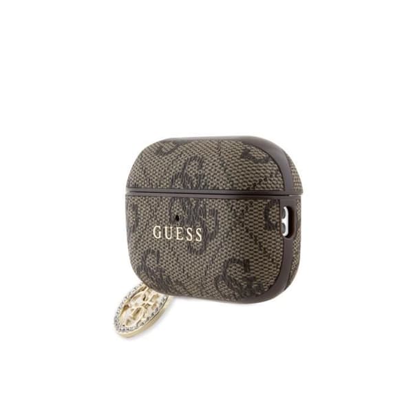 Fodral till Airpods Pro 2 4G Script med glittrande berlock dekorerad med bruna Guess Rhinestones