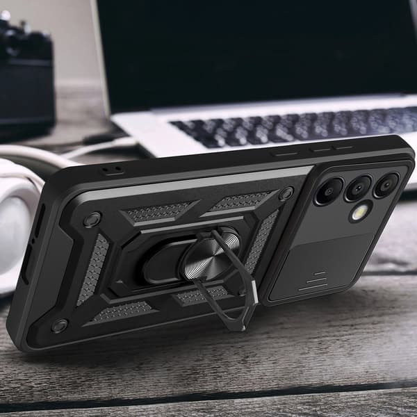 Hybrid Armor Camshield Skal med mobilring och kameraskydd till Samsung Galaxy A56 - Svart