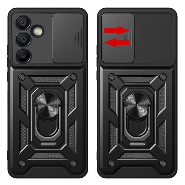 Hybrid Armor Camshield-skall med mobilring og kamerabeskyttelse for Samsung Galaxy A26 - Svart