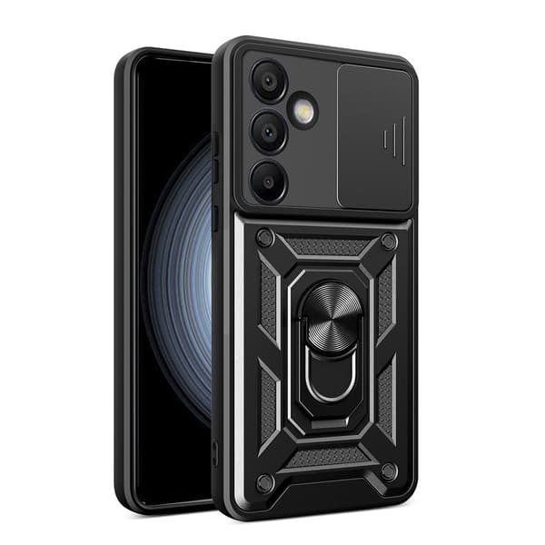Hybrid Armor Camshield-skall med mobilring og kamerabeskyttelse for Samsung Galaxy A26 - Svart