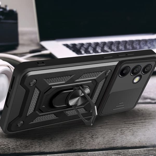 Hybrid Armor Camshield Shell med mobilring og kamerabeskyttelse til Samsung Galaxy A26 - Svart