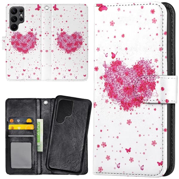 Samsung Galaxy S25 Ultra - Lommebok Deksel Blomsterhjerte
