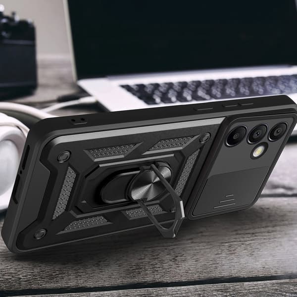 Hybrid Armor Camshield Skal med mobilring och kameraskydd till Samsung Galaxy A36 - Svart