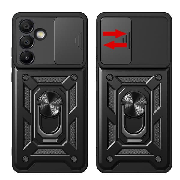 Hybrid Armor Camshield Skal med mobilring och kameraskydd till Samsung Galaxy A36 - Svart