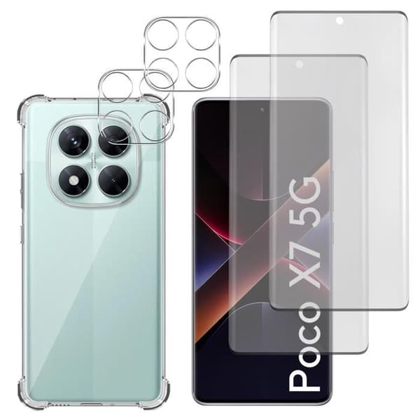 Chock-skydds skal - Phonillico - Xiaomi Poco X7 5G - Mjuk - Transparent - 2 Härdat glas