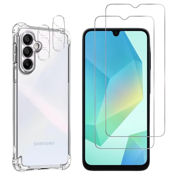 Stötsäker skal - Phonillico - Samsung Galaxy A16 4G/5G - Mjuk - Transparent - 2 Härdat glas
