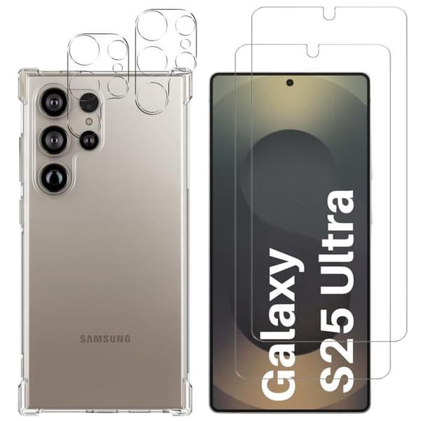 Chocksäker skal - Phonillico - Samsung Galaxy S25 ULTRA - Mjuk - Transparent - 2 Härdat glas