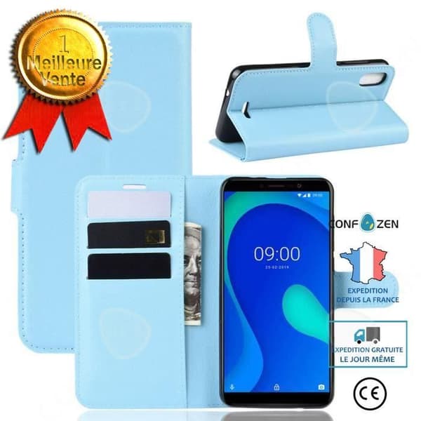 CONFO Wiko y80 Fodral - Ny PU-läderplånbok med stötsäkert ställ Wiko y80 Fodral - Blå