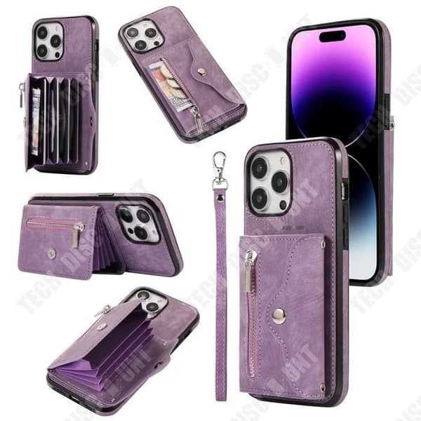 TD® iphone14 PRO max läderfodral med dragkedja med långa och korta sladdar Flera kortplatser Stötsäker