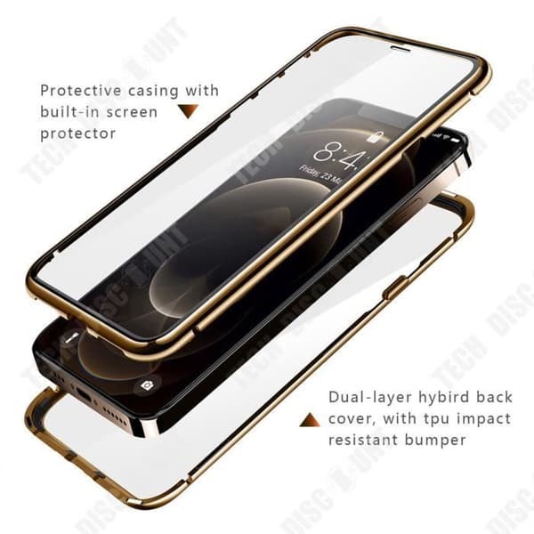 TD® Magnetic Mobiltelefonfodral för iPhone 12 Aluminiumlegering Dubbelsidigt glas 360 graders skyddsfodral