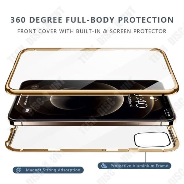 TD® Magnetic Mobiltelefonfodral för iPhone 12 Aluminiumlegering Dubbelsidigt glas 360 graders skyddsfodral