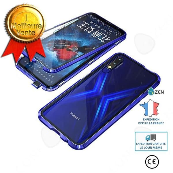 CONFO Huawei Honor 9X-fodral, dubbelsidigt magnetiskt adsorptionsfodral Härdat glasfodral för Huawei Honor 9X Global - Blå