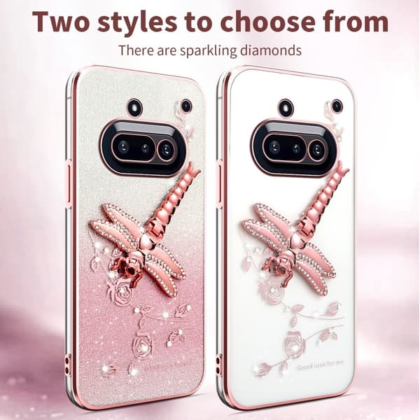 SKALO Nothing Phone (3a) 5G KADEM Dragonfly Glitter Suojakuori - Pinkki