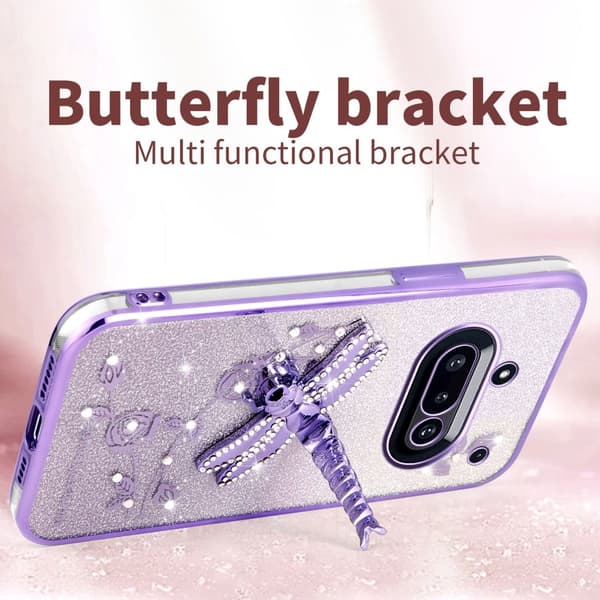 SKALO Nothing Phone (3a) 5G KADEM Dragonfly Glitter Suojakuori - Pinkki
