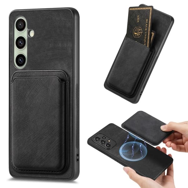SKALO Samsung A26 5G PU-Läder Magnetisk Korthållare Skal - Svart