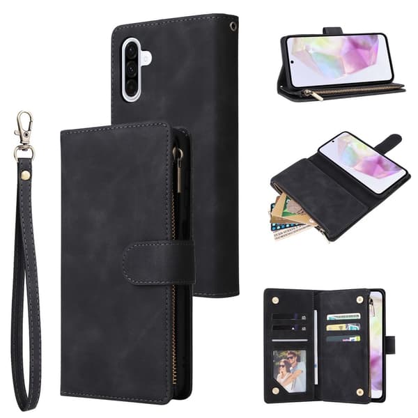 SKALO Samsung A26 5G Zipper PU-læder Flip Cover - Sort