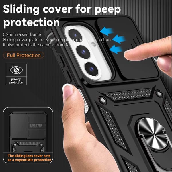 SKALO Samsung A26 5G Armor Metalring Kameraskyder Cover - Sort