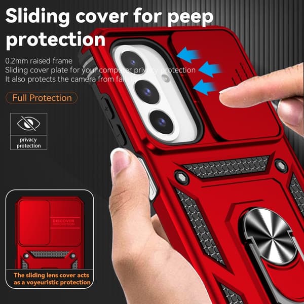 SKALO Samsung A26 5G Armor Metalring Kameraskyder Cover - Rød
