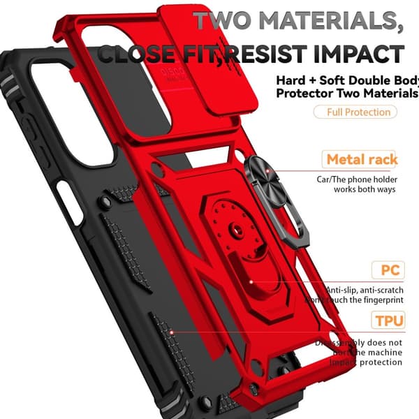 SKALO Samsung A26 5G Armor Metalring Kameraskyder Cover - Rød