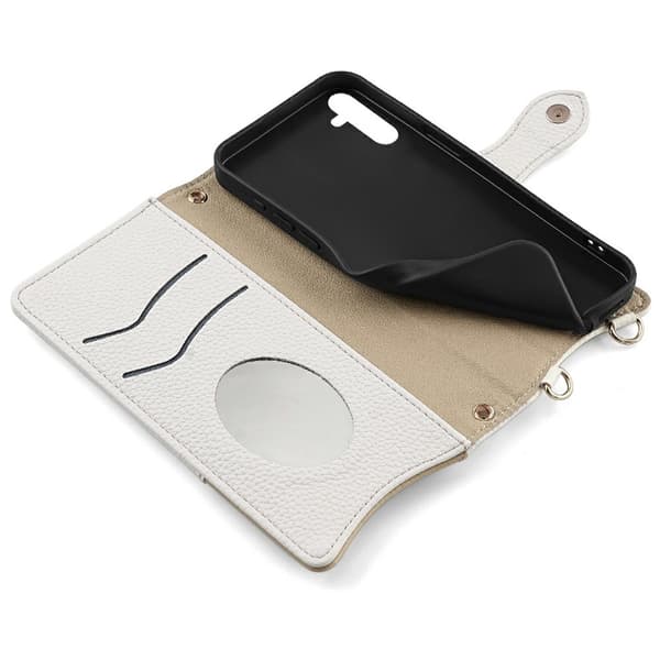 SKALO Samsung A26 5G Litchi Makeup Mirror Chain Plånboksfodral - Vit