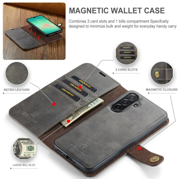 DG MING Samsung A26 5G 2-i-1 Magnet Flip Cover - Grå