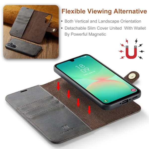 DG MING Samsung A26 5G 2-i-1 Magnet Flip Cover - Grå