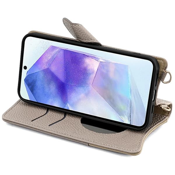 SKALO Samsung A26 5G Litchi Makeup Mirror Chain Flip Cover - Grå