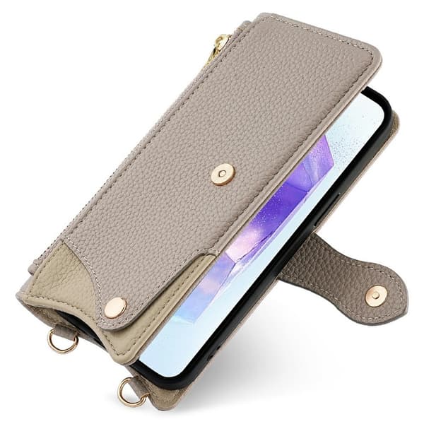SKALO Samsung A26 5G Litchi Makeup Mirror Chain Flip Cover - Grå