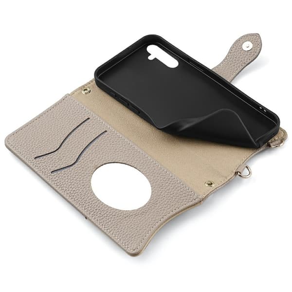 SKALO Samsung A26 5G Litchi Makeup Mirror Chain Flip Cover - Grå