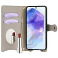 Miniatyrbillede 2 af 9: SKALO Samsung A26 5G Litchi Makeup Mirror Chain Flip Cover - Grå