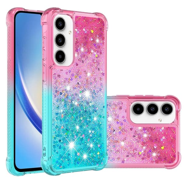 SKALO Samsung A36 5G Kviksand Glitter Cover - Pink-Turkis