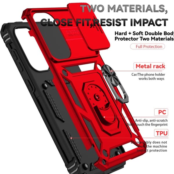 SKALO Samsung A36 5G Armor Metalring Kameraskyder Cover - Rød