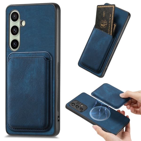 SKALO Samsung A56 5G PU-nahkainen magneettinen korttikotelo Suojakuori - Sininen
