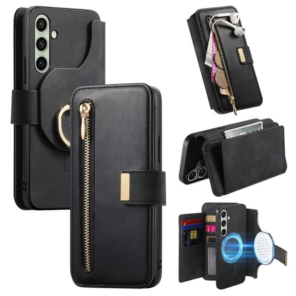 SKALO Samsung A36 5G 2-in-1 Magnet PU-Læder Ring Flip Cover - Sort