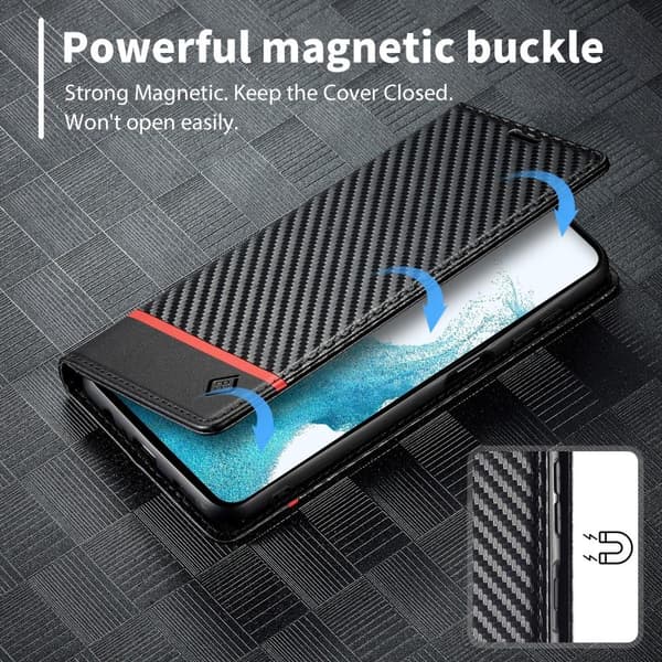 SKALO Samsung A56 5G LC.IMEEKE Carbon Fiber Lompakkokotelo - Musta