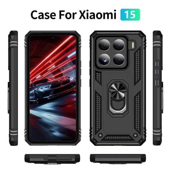 SKALO Xiaomi 15 Armor Metallring Skal - Svart